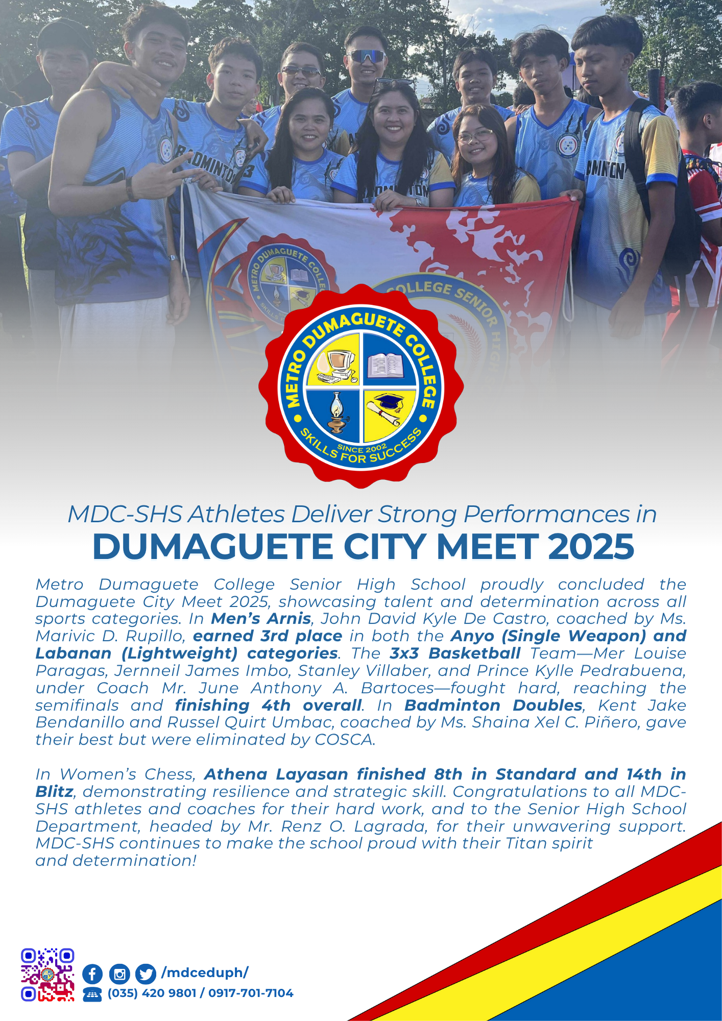 𝗨𝗣𝗗𝗔𝗧𝗘 | 𝗠𝗗𝗖 𝗦𝗲𝗻𝗶𝗼𝗿 𝗛𝗶𝗴𝗵 𝗦𝗰𝗵𝗼𝗼𝗹 𝗖𝗼𝗻𝗰𝗹𝘂𝗱𝗲𝘀 𝗗𝘂𝗺𝗮𝗴𝘂𝗲𝘁𝗲 𝗖𝗶𝘁𝘆 𝗠𝗲𝗲𝘁 𝟮𝟬𝟮𝟱 𝘄𝗶𝘁𝗵 𝗣𝗿𝗶𝗱𝗲 𝗮𝗻𝗱 𝗦𝘁𝗿𝗼𝗻𝗴 𝗣𝗲𝗿𝗳𝗼𝗿𝗺𝗮𝗻𝗰𝗲𝘀