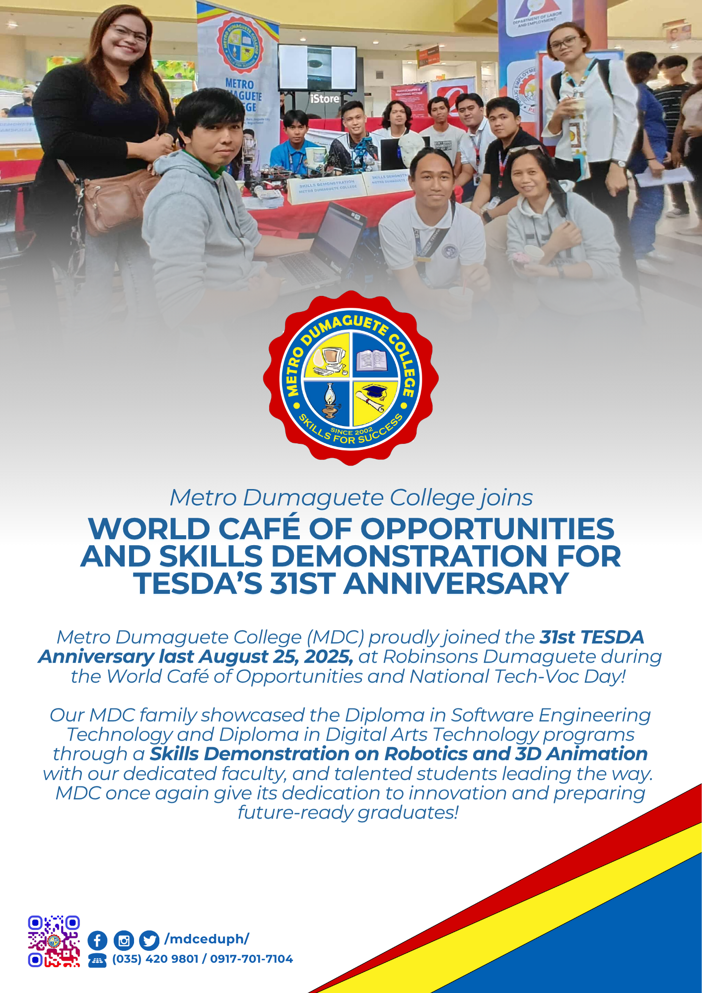 𝗠𝗲𝘁𝗿𝗼 𝗗𝘂𝗺𝗮𝗴𝘂𝗲𝘁𝗲 𝗖𝗼𝗹𝗹𝗲𝗴𝗲 𝗷𝗼𝗶𝗻𝘀 𝗪𝗼𝗿𝗹𝗱 𝗖𝗮𝗳é 𝗼𝗳 𝗢𝗽𝗽𝗼𝗿𝘁𝘂𝗻𝗶𝘁𝗶𝗲𝘀 𝗮𝗻𝗱 𝗦𝗸𝗶𝗹𝗹𝘀 𝗗𝗲𝗺𝗼𝗻𝘀𝘁𝗿𝗮𝘁𝗶𝗼𝗻 𝗳𝗼𝗿 𝗧𝗘𝗦𝗗𝗔’𝘀 𝟯𝟭𝘀𝘁 𝗔𝗻𝗻𝗶𝘃𝗲𝗿𝘀𝗮𝗿𝘆