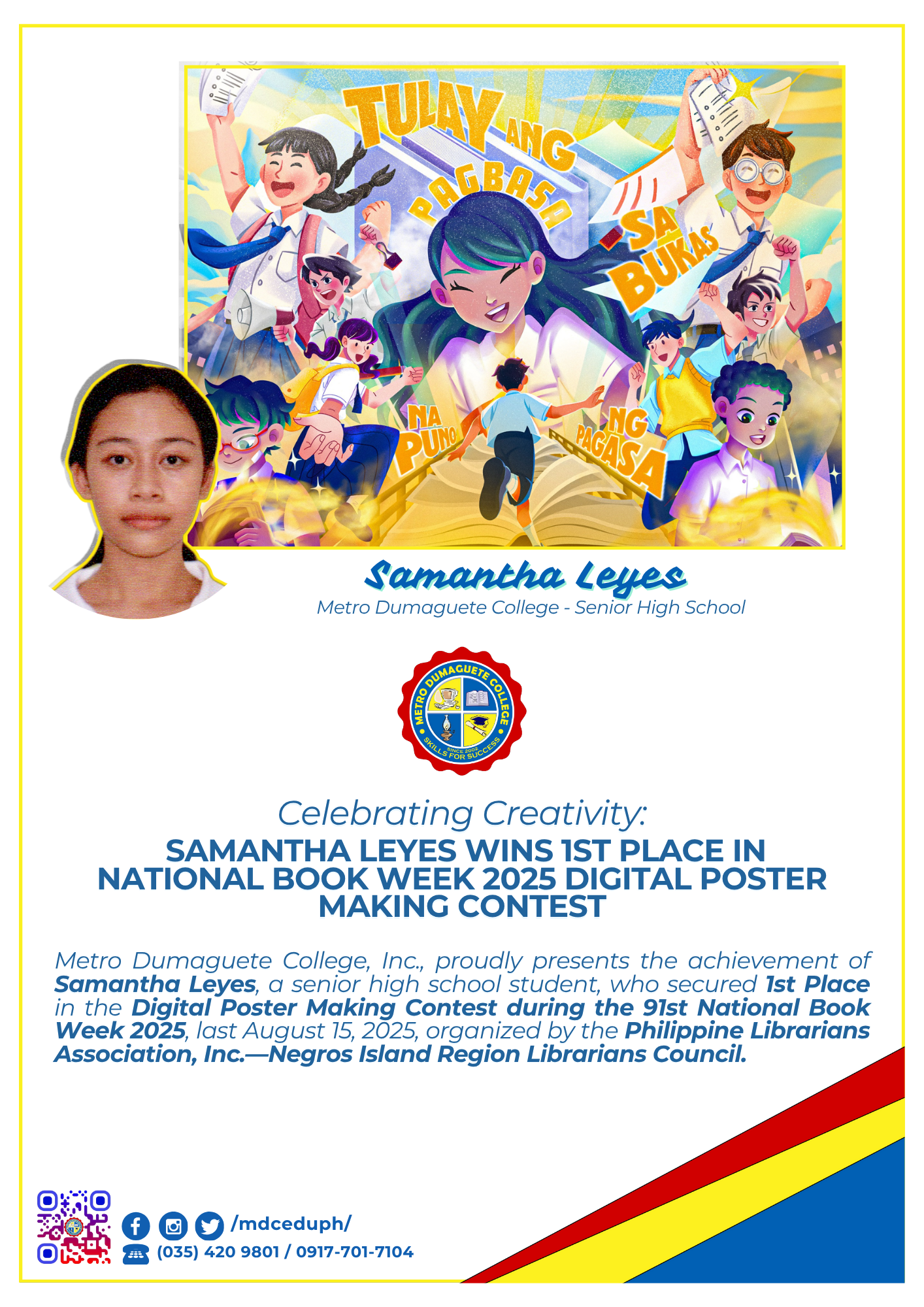 MDC Senior High School Student Wins 1st Place in National Book Week 2025 Digital Poster Making Contest