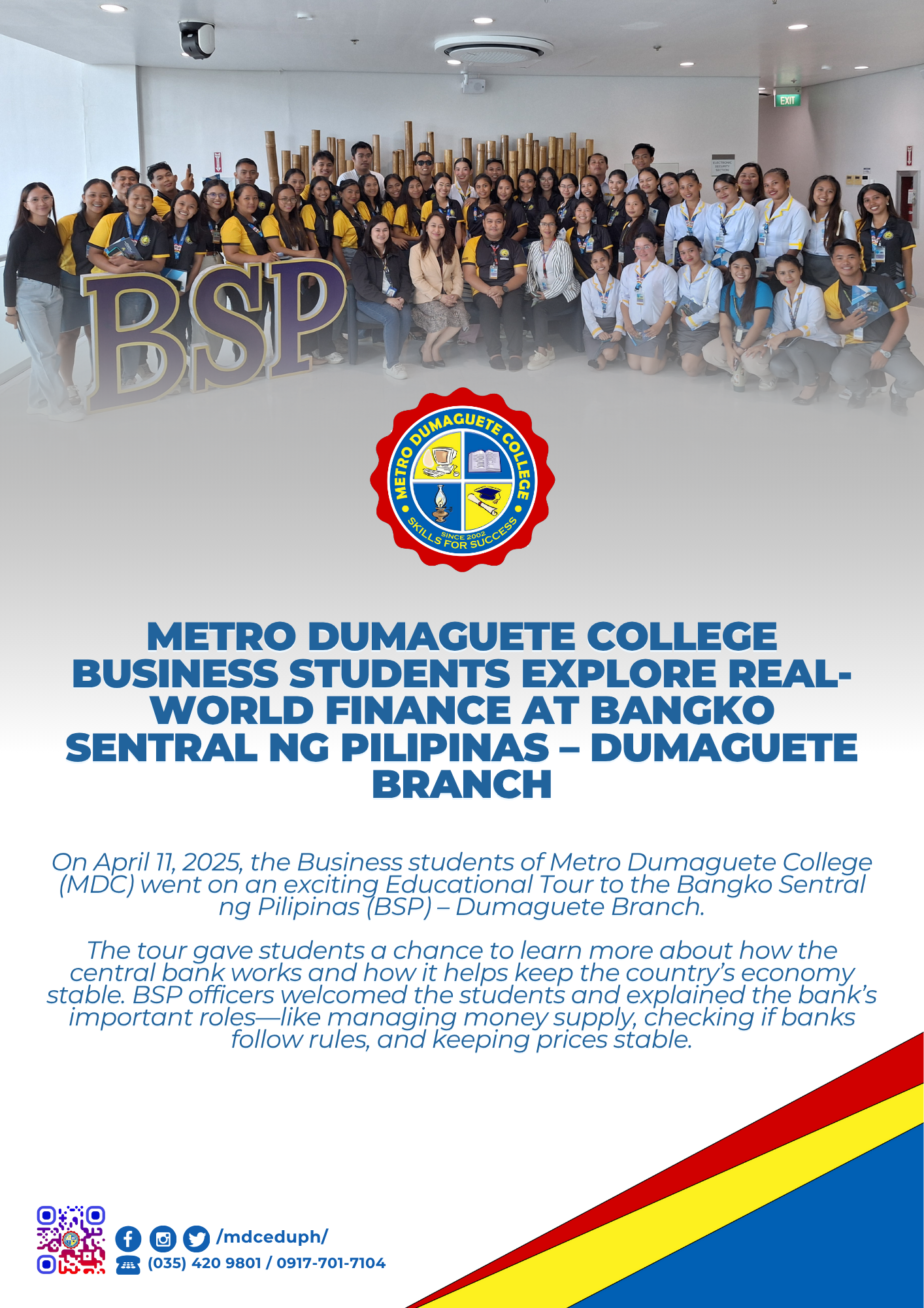 Metro Dumaguete College Business Students Explore Real-World Finance at Bangko Sentral ng Pilipinas – Dumaguete Branch