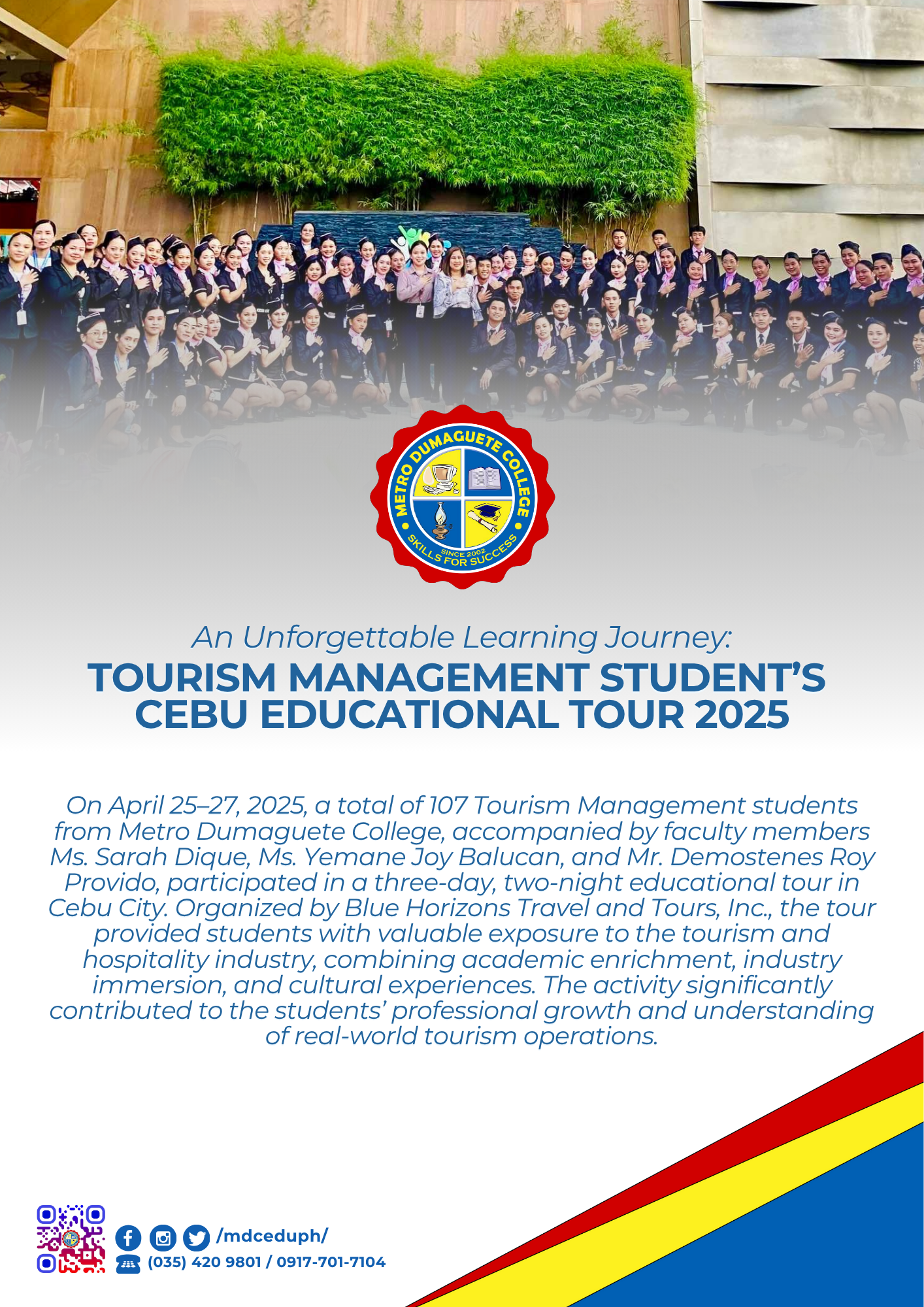 Metro Dumaguete College Tourism Management Student's Cebu Educational Tour 2025