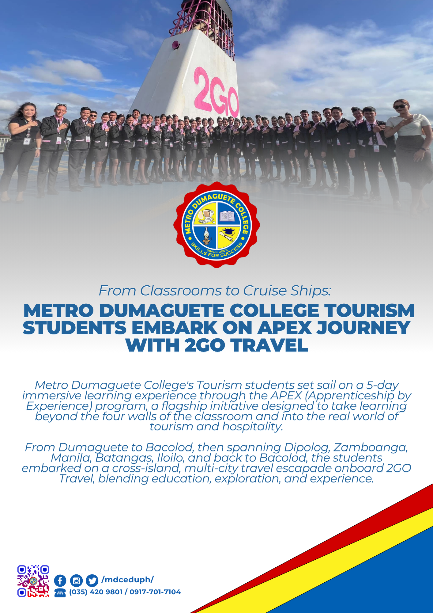 Metro Dumaguete College Tourism Students Embark on APEX: A 5-Day Apprenticeship Adventure with 2GO Travel.