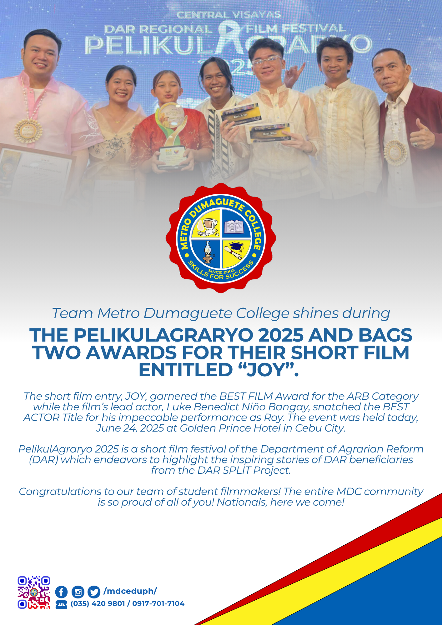 Team MDC Shines Bright at PelikulAgraryo 2025: “JOY” Bags Two Major Awards!